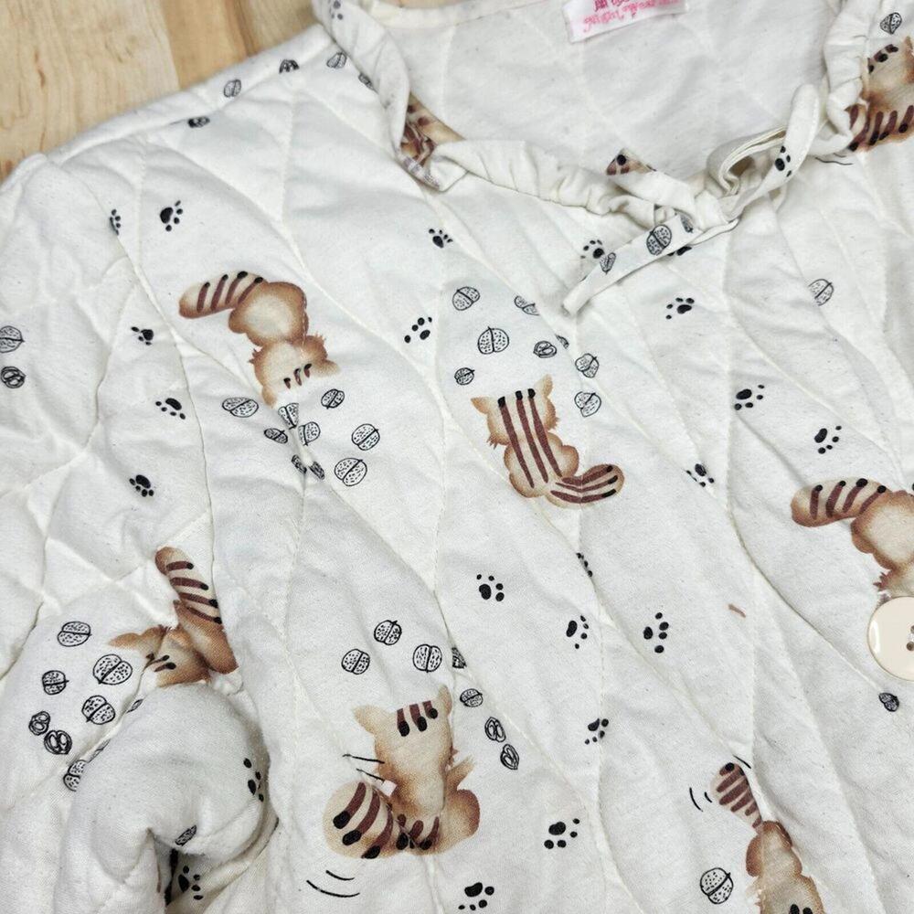 Adorable Quilted Woodland Forest Racoon Button Up Lounge Robe Size Medium - Picture 7 of 9